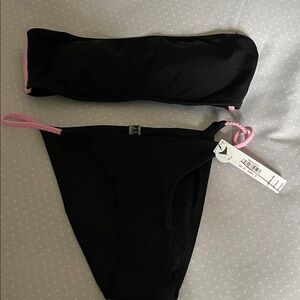 PINK Victoria's Secret Black Bikini with Pink Rope Details